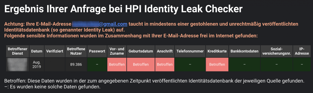 Ergebnis HPI Leak